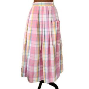 Vintage David Smith Midi Skirt Pastel Plaid Easter Spring 70s 80s Pockets